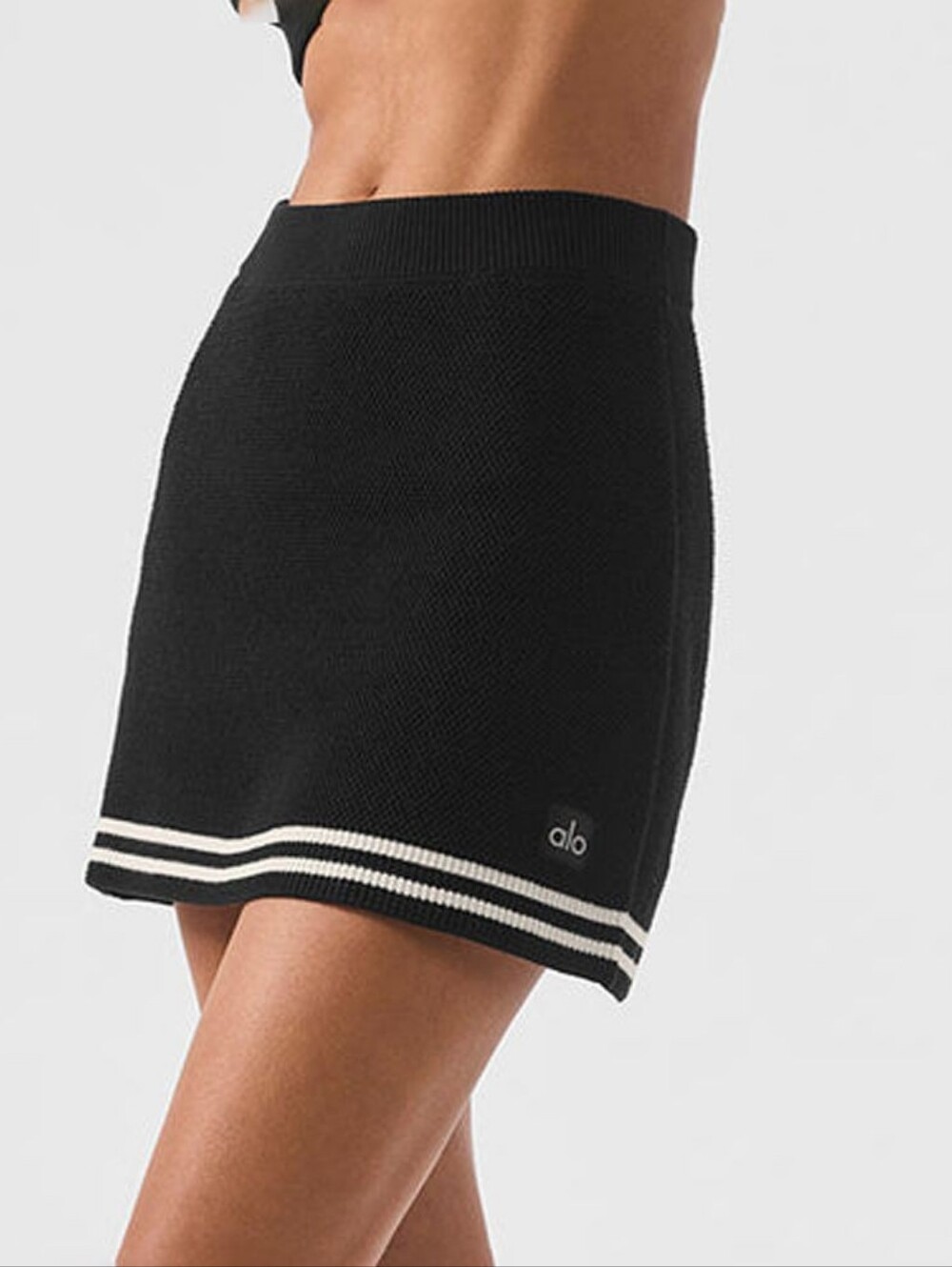 Alo Yoga Tennis Club Sweater Knit Skirt skort in Black with Ivory sz SMALL
